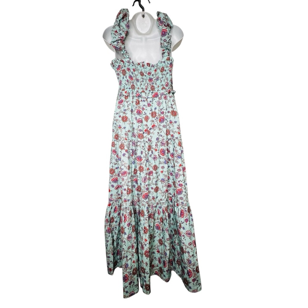SEA New York NWT Brita Floral Smocked Dress Blue Sz.L Cottagecore Boho Prairie - Picture 3 of 12